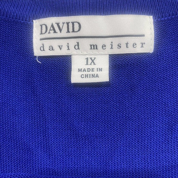 David Meister Shirt Women's 1X Blue Sweater Asymmetric Short Sleeve Tunic - Picture 4 of 9